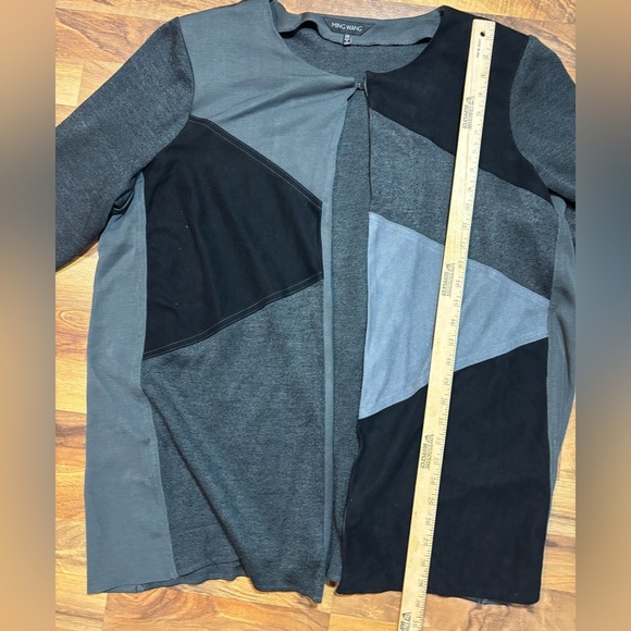 Ming Wang 0X Colorblock Knit Jacket Black Gray 3/4 Sleeve Open Front - Picture 4 of 7